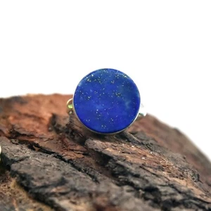 925 Sterling Silver Natural Lapis Lazuli Round 15 MM Gemstone Jewelry Ring - Picture 1 of 14
