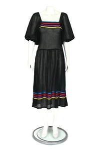Vintage 70s Black Sheer Gauze Festival Dress Balloon Sleeve J.C. Penny sz 10 541 - Picture 1 of 6