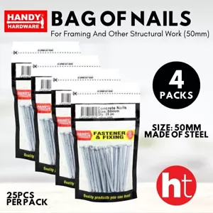 Handy Hardware® 4 Bags of Nails Concrete 50mm 25pcs Each Wall Steel Nails Mason - Picture 1 of 23