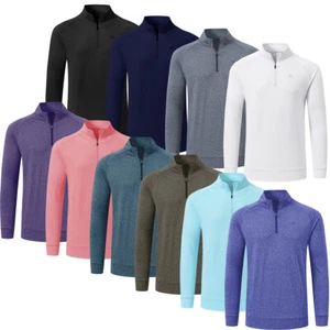 Men 1/4 Zip Hiking Pullover Long Sleeve Gym Workout Tennis Golf Polo Shirt Top - Picture 1 of 90