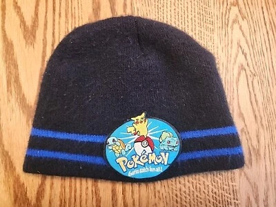 Gorro tejido Pokémon vintage para niños - de 2001 - negro con 2 tiras azules Foto 1 de 4