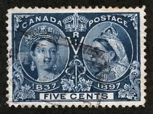 Canada Sc 54 blu 5¢ Jubilee Bar annullamento ben centrato - Foto 1 di 1