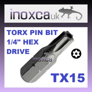 6 T15 TX15 TORX PIN BITS SECURITY HEXAGONAL 1/4" HEX DRIVE WITH HOLE FOR PIN - Picture 1 of 1