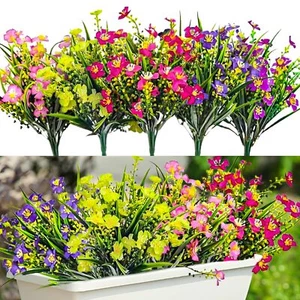 10 Bundles Artificial Flowers For Outdoors Plastic Flowers Decoration UV Resi... - Picture 1 of 8