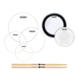 Evans American Upgrade Clear Drumhead Pack 10/12/14/16/22 w/FREE 14" & 5A Sticks - Picture 1 of 1