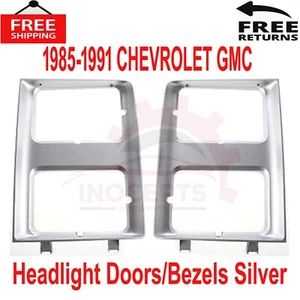 Headlight Doors/Bezels Silver LH & RH Pair Set For 1985-1991 CHEVROLET GMC - Picture 1 of 6