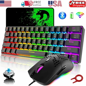  Bluetooth/USB-C Keyboard and RGB Mouse Set Mechanical Rainbow LED Gaming PC PS4 - Picture 1 of 23