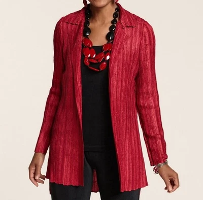 Chico’s Travelers Jacket Crushed Emiliana Cranberry Red Cardigan Crinkle 3 XL - Image 1 of 4