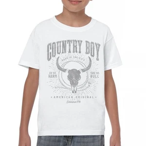 Country Boy American Original Youth T-shirt Bull Skull Country Ranch Kids - Picture 1 of 29