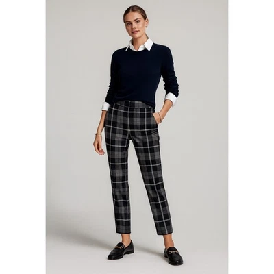 Talbots Hampshire Wool Blend Plaid Straight Ankle Trouser Pants Gray Women 8 NWT - Image 1 of 4