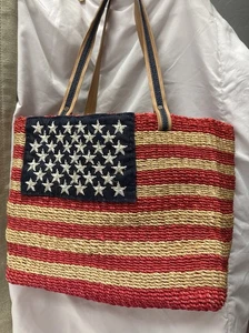 Amanda Smith geflochtenes Korbgeflecht Stroh Rattan Handtasche Beuteltasche Tasche amerikanische Flagge 12”x9,5”x4” - Bild 1 von 13