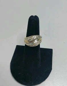 14K Gold Round & Baguette Diamond Bypass Ring Sz 6.5 - Picture 1 of 7
