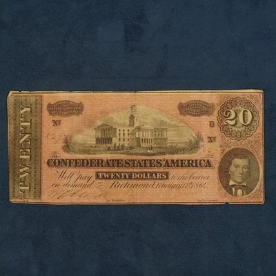 1864 Confederate States of America $20 Richmond Note - Free Shipping USA - Image 1 of 4