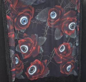 Halloween Goth Killstar Eyeball Rose Shawl Scarf Fringe - Picture 1 of 8