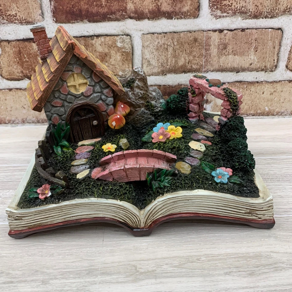 Fairy Garden Miniature Book Scene Cottage Bridge Mushrooms Flowers Decor - Image 1 of 4