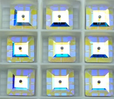 Crystal AB F (10mm) Vtg Swarovski 3400 Flatback Sew-on Bead Buttons - 3 Pieces - Image 1 of 4