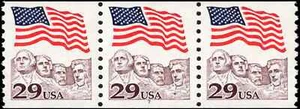 US Scott # 2523, Flag over Mt. Rushmore, Strip of (3) 1991 29¢ Coil Stamps, MNH - Picture 1 of 1