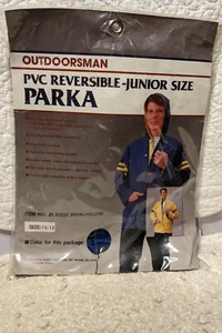 NEW Outdoorsman Junior Size 10-12 Yellow & Royal Blue Reversible PVC Rain Parka - Picture 1 of 7