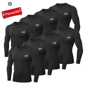 8 Pack Mens Long Sleeve Compression Shirts Base Layer workout Running Shirts Set - Picture 1 of 17