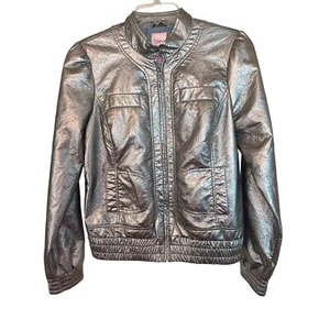Candies Vintage Metallic Cotton Polyester Blend Y2K Silver Bomber Jacket w Liner - Picture 1 of 9