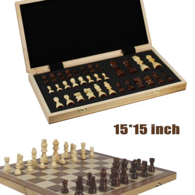Chess Set 15"x15" Folding Magnetic Wooden Standard Chess Game Board Perfect Gift - Image 1 of 4