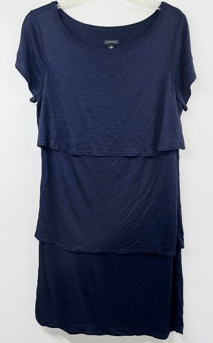 VETEMENTS Abito Ann Taylor taglia M a strati manica corta midi lunghezza ginocchio tubino blu navy
