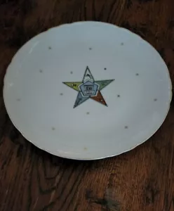 Vintage Lefton OES Eastern Star Bone China Plate Masonic Masons Gold Trim 9" - Picture 1 of 2