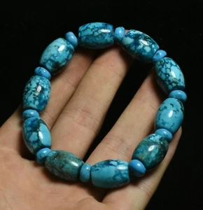 9CM China Hongshan Culture Blue Turquoise Fengshui Exorcism Round Bracelets - Picture 1 of 5