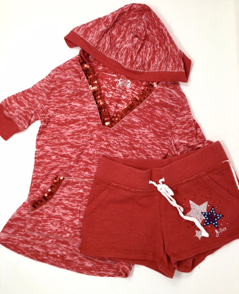 Conjunto de camisa y pantalones cortos patrióticos informales rojos de Justice Girls talla 7 Foto 1 de 4