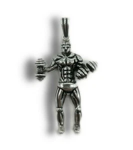 925 Sterling Silver Body Builder Muscle Pendant - Picture 1 of 5