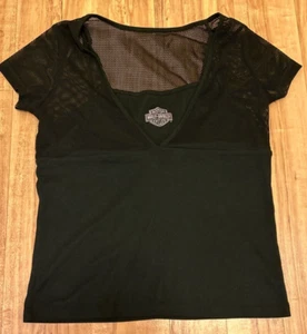 Harley Davidson Motercycle Womens XL Mesh Shoulder/Back Black Shirt North Dakota - Picture 1 of 5