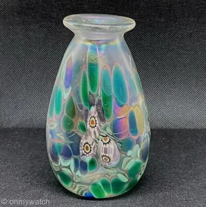 Jarrón firmado HERB A THOMAS Studio ArT GLaSs IRIDISCENTE Millefiori Aurene Lustroso - Imagen 1 de 17