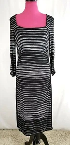 White House Black Market Dress Size M Black White Striped Ruched Square Neckline - Picture 1 of 5