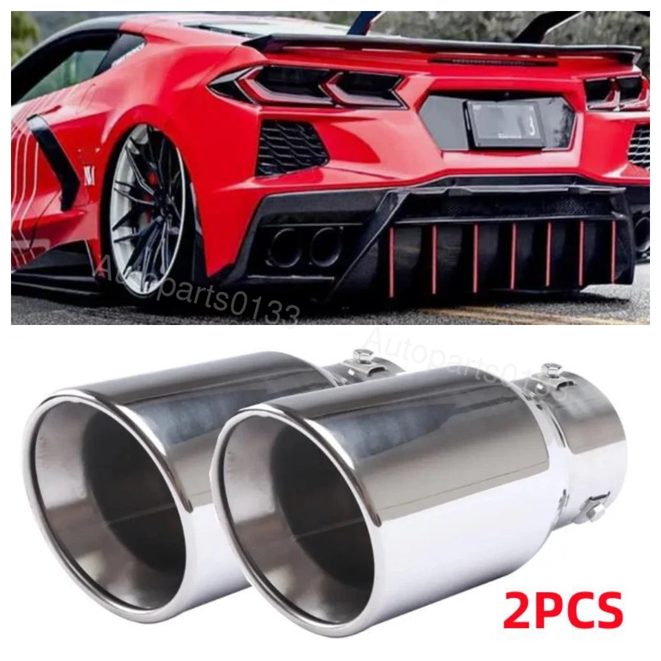 2PCS Car Exhaust Pipe Tip Rear Throat Muffler For Chevrolet Corvette C8 US Foto 1 de 4