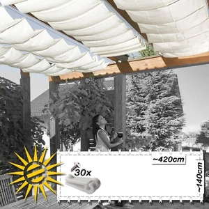 Sonnensegel weiss ca. 420x140 cm 30 Laufhaken UV Schutz Wintergarten Beschattung - Bild 1 von 10