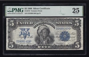 US 1899 $5 Chief Silver Certificate Note Vernon-Treat FR 273 PMG 25 VF (404) - Picture 1 of 2