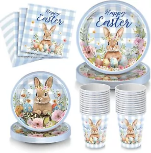 96Pcs Easter Party Tableware Set Plates Cups Napkins Bunny Egg Spring Decoration - Picture 1 of 6
