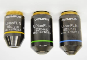 Juego de objetivos Olympus UPlanFL N 10x, 20x, 40x (UPLFLN10X2, UPLFLN20X, UPLFLN40X) - Imagen 1 de 16