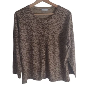 Garnet Hill Leopardenmuster Strickjacke L XL 100% Merinowolle warm leicht Sweate - Bild 1 von 8
