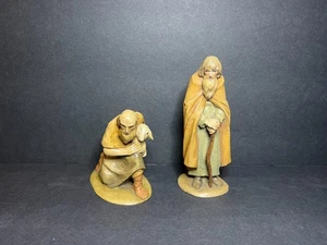 De Colección Juego de 2 Estatuillas de Belén Pastor de Madera Anri Toriart Italia con Bastón y Cordero - Imagen 1 de 9