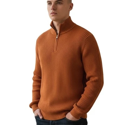 Guess Jeans Orange Ribbed Half Zip Mock Neck Sweater Men's XL/TG - Image 1 of 4