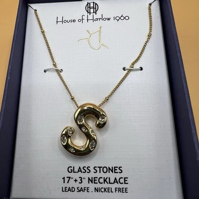 "Collar House Of Harlow 1960 17""+3"" inicial color S dorado sin níquel" Foto 1 de 4