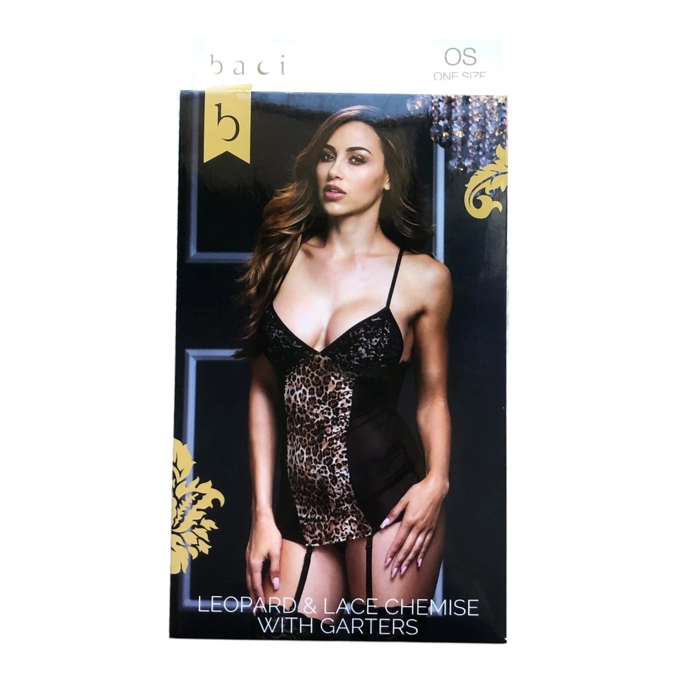 Baci леопард и кружева Chemise с подвязкой белый ярлык женщин OS 2-14 один размер новый - Изображение 1 из 4