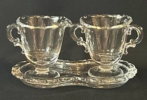 MCM Fostoria 'Century' Glass Creamer and Sugar on matching tray Vintage 1950s - Picture 1 of 11