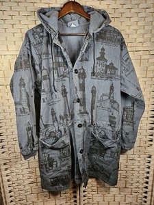 Michigan Rag Co Unisex Lighthouse Print Anorak Jacket Snap Pullover Hoodie S/M - Picture 1 of 13