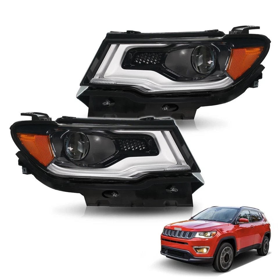 Halogen Upgrade LED Headlights For 2017-2021 Jeep Compass Tube Projector Pair - Image 1 of 4