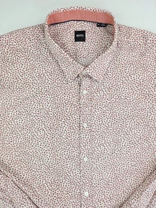 Hugo Boss Size 5XL Mens White Rust Floral Long Sleeve Logo Tag Cotton Shirt - Picture 1 of 10