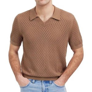 Madewell Men's Short Sleeve Diamond Pointelle Stitch Polo Sweater Shirt Cargo - Picture 1 of 6