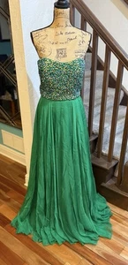 VESTIDO MAXI VESTIDO DE FIESTA JOVANI TALLA 8 VERDE ADORNADO CON CUENTAS SIN TIRANTES - Imagen 1 de 19