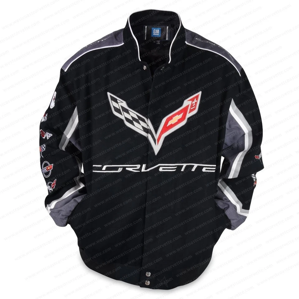 C7 Corvette All Logo Collage Twill Jacket - Black : C1, C2, C3, C4, C5, C6, C7 - Image 1 of 4